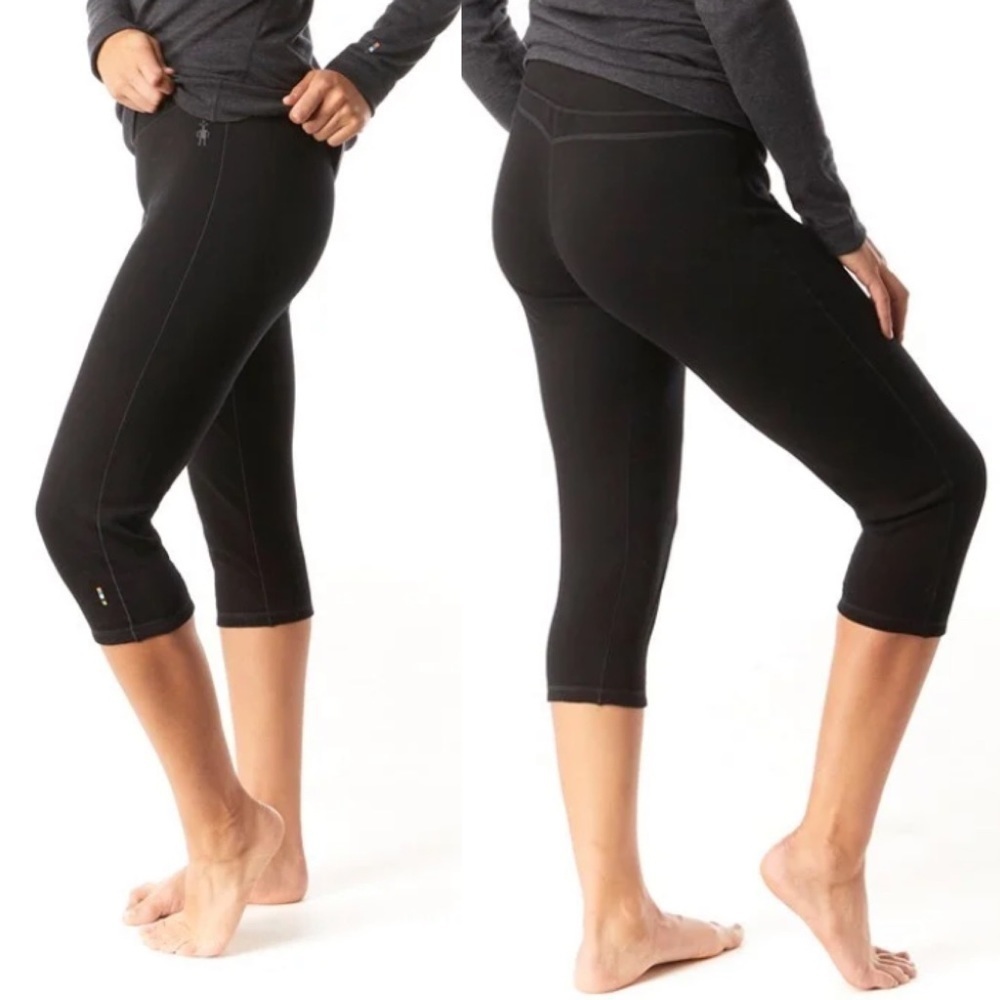 Smartwool Merino Wool Thermal Baselayer Running Black Layering Capri Crops Small